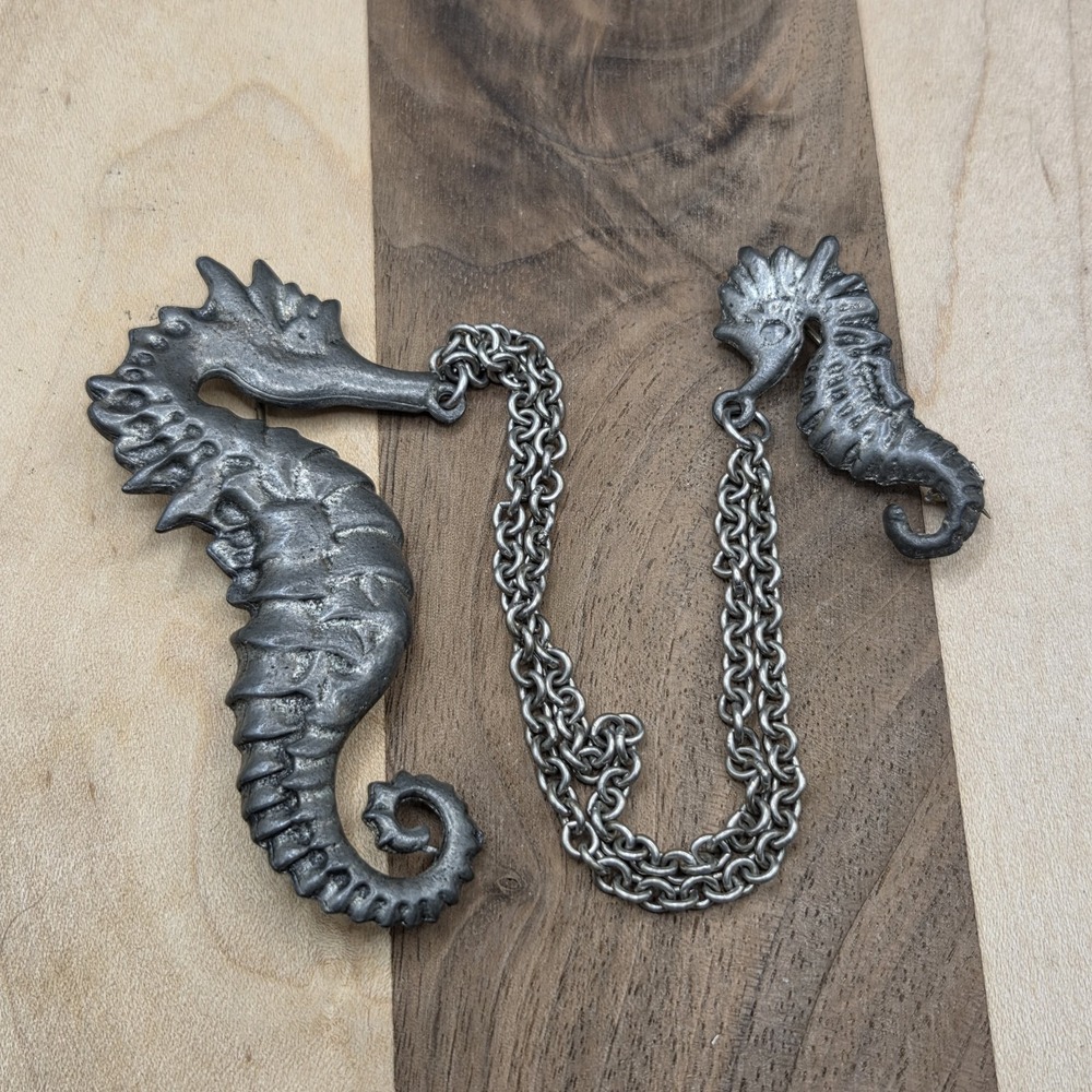 Vintage Pewter Seahorse Brooch Pin